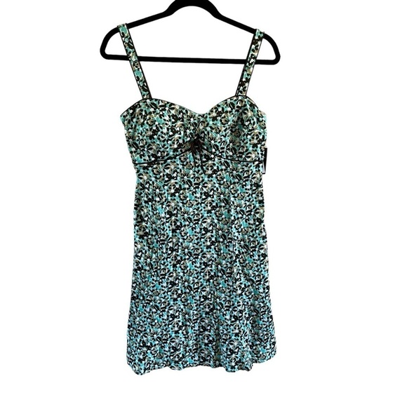 R&K Originals Sundress Brown With Aqua Blue floral Rockabilly Retro size 12 P - Picture 1 of 14